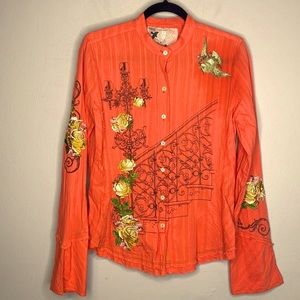 Johnny Was | Floral Embroidered “Stairway to Heaven” Button Down